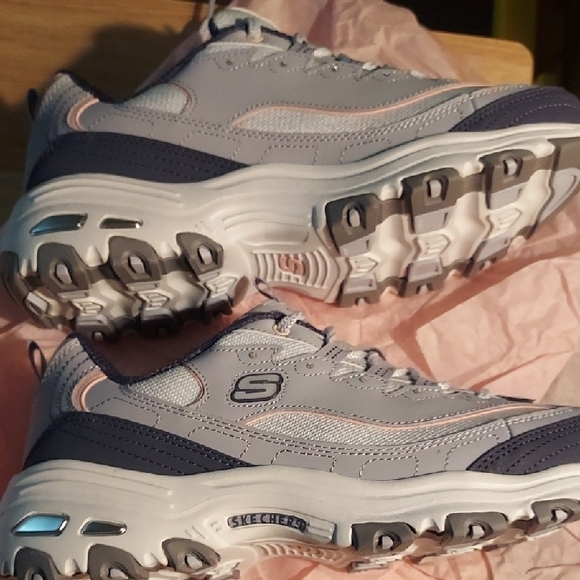 🩷💜Skechers D'Lites Womens Sneakers - Light Gray and Turqoise - Picture 5 of 13